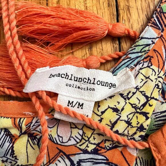Beach Lunch Lounge Dress Womens Medium Tropical Sundress Pineapple Orange - Picture 5 of 8